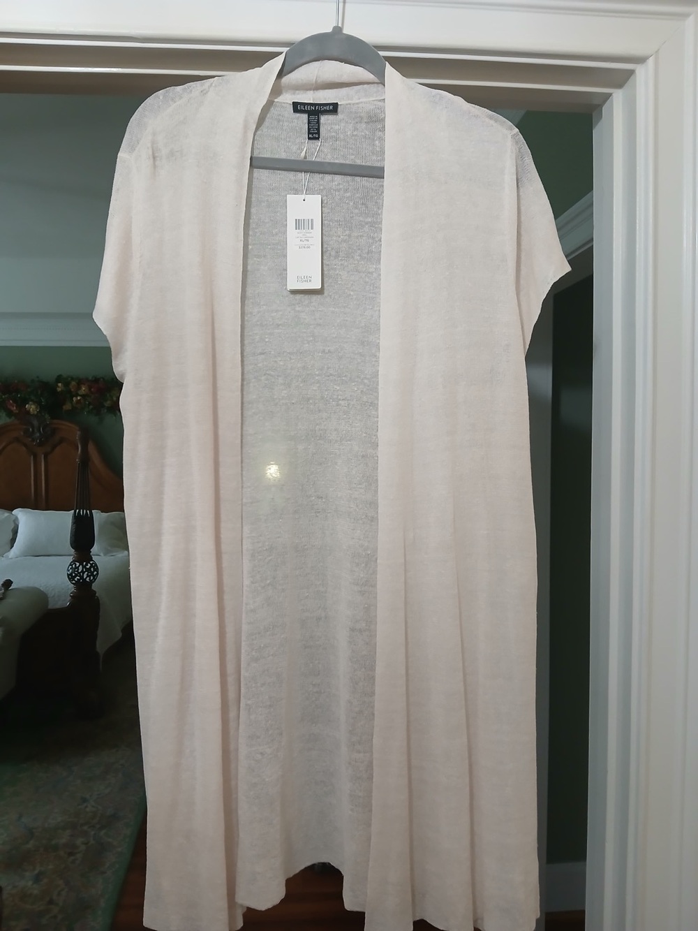 Eileen Fisher Opal Cap-Sleeve Cardigan in Light Gray